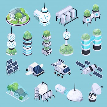 Space colony elements set Free Vector