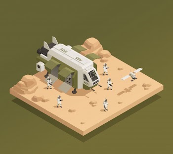 Space ship landing composition Free Vector