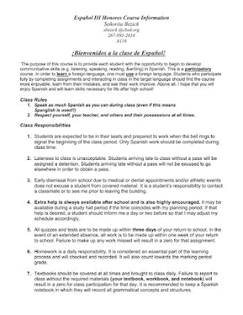 Span 3 Honors Syllabus