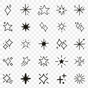 Sparkling stars png icon set in doodle style | Free stock illustration | High Resolution graphic