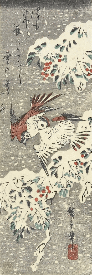 Sparrows and Nandina in SnowOriginal | Free Photo - rawpixel