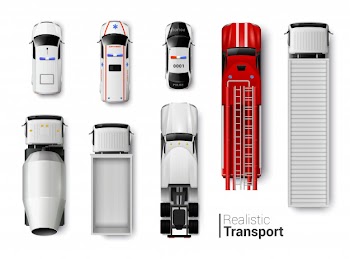 Special vehicles top view realistic set isolated Free Vector