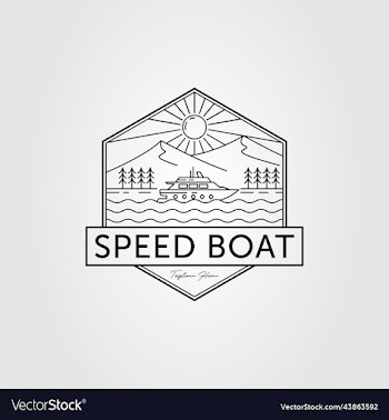 speed boat or ship on ocean logo design