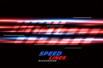 Speed racing background with red and blue glowing lines Free Vector