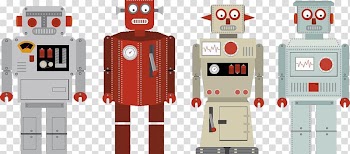 Spielzeugroboter Vintage Illustration, Colorful cartoon robot transparent background PNG clipart