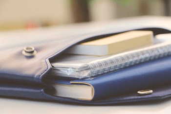 Spiral Notebook on Blue Leather Pouch