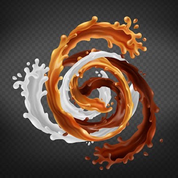 Splash of caramel, chocolate and milk mixed in swirl isolated on transparent background. Free Vector