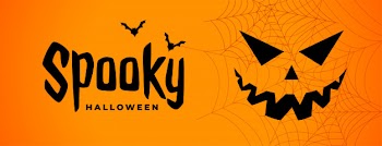 Spooky halloween scary banner with ghost face Free Vector
