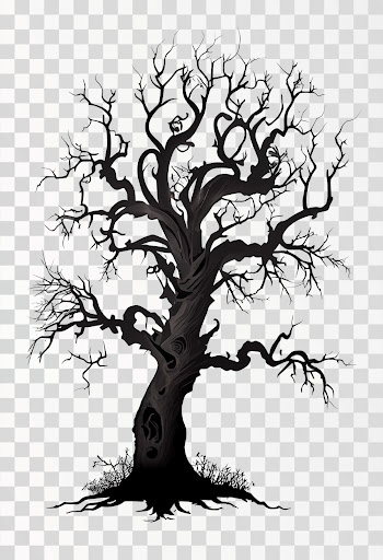 Spooky Tree PNG transparent - Black and white