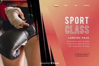 Sport class landing page with photo Free Vector