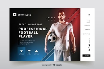 Sport landing page template with photo Free Vector