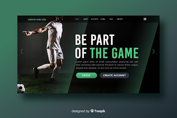 Sport landing page template with photo Free Vector