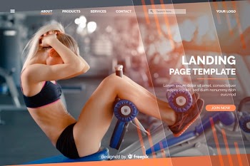 Sport landing page template with photo Free Vector