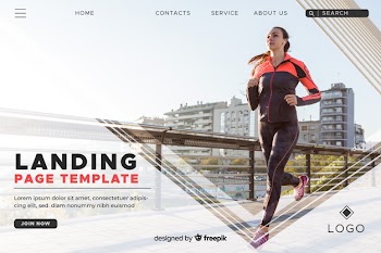 Sport landing page template with photo Free Vector