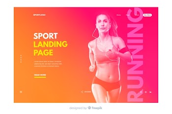 Sport landing page with photo Free Vector
