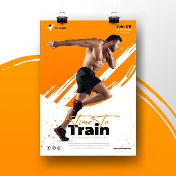 Sport poster template with photo of man training Free Vector