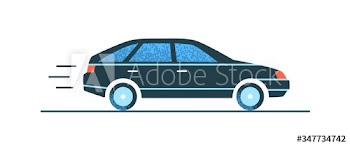 Sports black car fast moving on road side view vector flat illustration