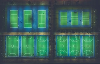 sports field illustration with text overlay