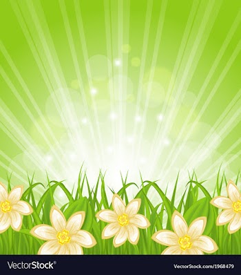  					Spring background with green grass and flowers vector image														