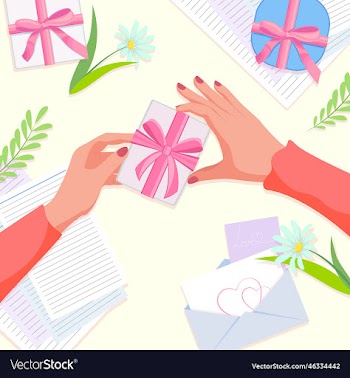 spring card with female hands and a gift top
