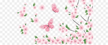 Spring Clip art - Spring Branch with Pink Flowers and Butterflies PNG Clipart 