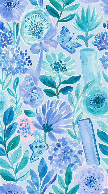 Spring Floral Pattern in Aqua and Ice Blue