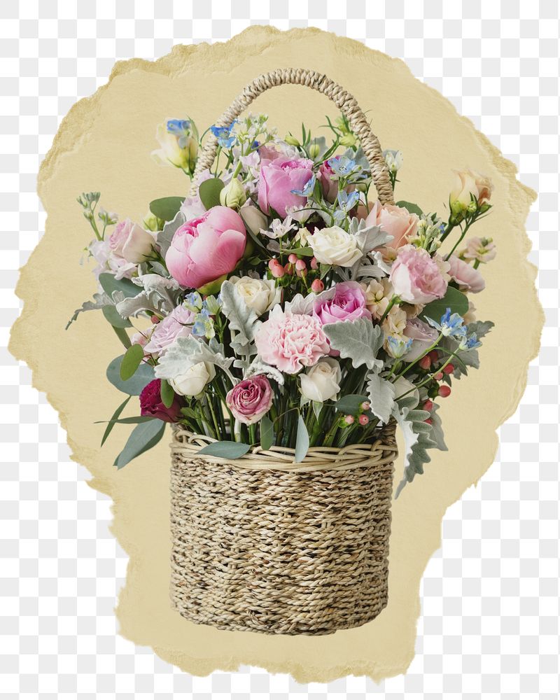 Spring flower png basket sticker, | Free PNG - rawpixel
