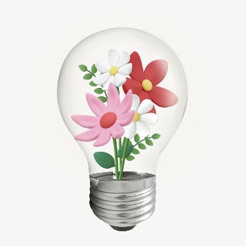 Spring flowers light bulb, 3D | Free PSD - rawpixel