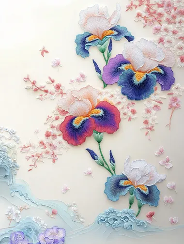 Spring Irises Embroidery Art Spring Irises Embroidery Art