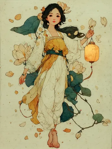 Spring Nymph in Traditional Chinese Gongbi Style Spring Nymph in Traditional Chinese Gongbi Style