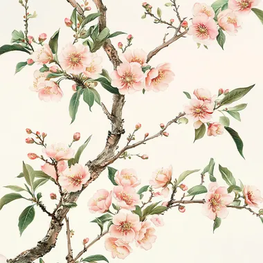 Spring's Embrace: Peach Blossoms and Green Leaves