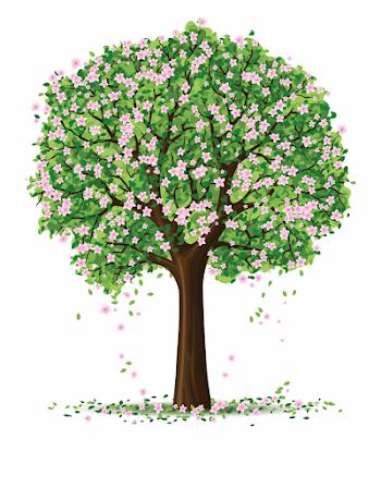 Spring Tree Graphic Transparent Black And White - Tree With Flower ...