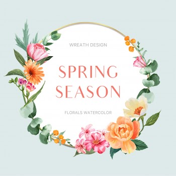 Spring wreath frame fresh flowers, decor card with floral colorful garden, wedding, invitation Free Vector