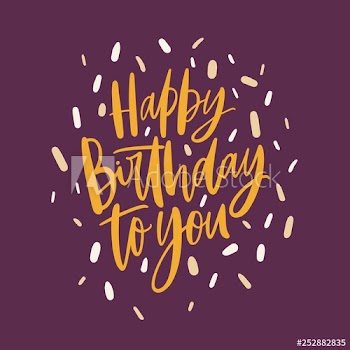 Square B-day greeting card or postcard template with Happy Birthday To You wish handwritten with elegant calligraphic font decorated by confetti