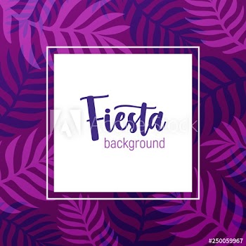 Square background decorated by purple frame made of exotic palm tree branches or leaves