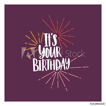 Square card or party invitation template with It's Your Birthday phrase handwritten with cursive font and decorated by fireworks