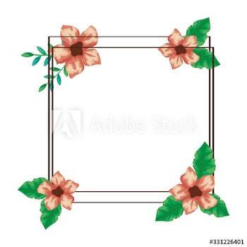 square frame of cute flowers with branches and leafs design