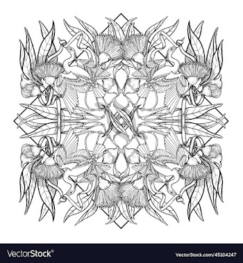 square mandala abstract pattern with bird on