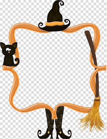 Square orange and black witch themed frame illusration, Halloween Jack-o'-lantern Pumpkin , Sorcerer border transparent background PNG clipart
