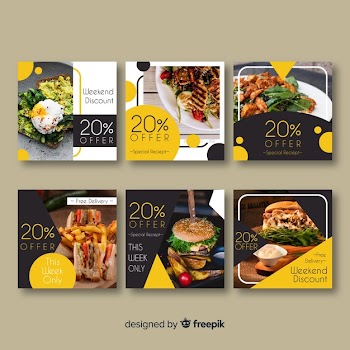 Square photographic food banner set Free Vector