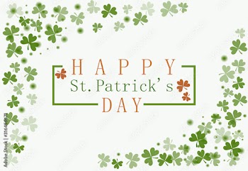 St. Patrick's Day greeting card with frame of clover leaves on a white background. Can be used as invitation, banner, flyer. Festive spring theme. National Spring Festival of Ireland.