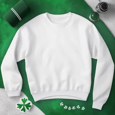 St. Patrick's Day Shamrock Sweatshirt Flat Lay on Festive Background