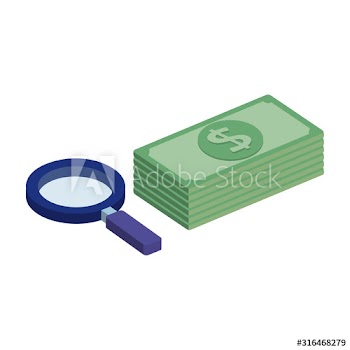 stack bills money with magnifying glass design