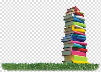Stack of books on green grass graphic, Education Poster, book transparent background PNG clipart
