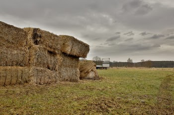 Stack of Hays Under Cloudy Sky