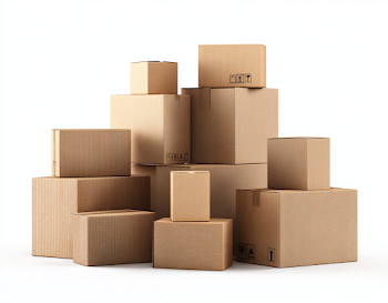 Stacked Cardboard Boxes on White Background