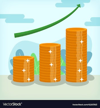 stacked golden coins with bullish arrow up