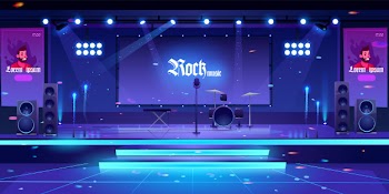 Stage with rock music instruments and equipment Free Vector