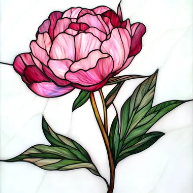 Stained Glass Artwork of a Pink Peony Stained Glass Artwork of a Pink Peony