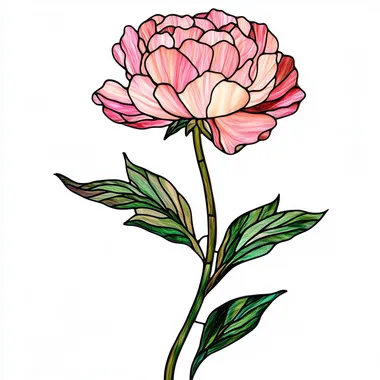 Stained Glass Pink Peony on White Background Stained Glass Pink Peony on White Background